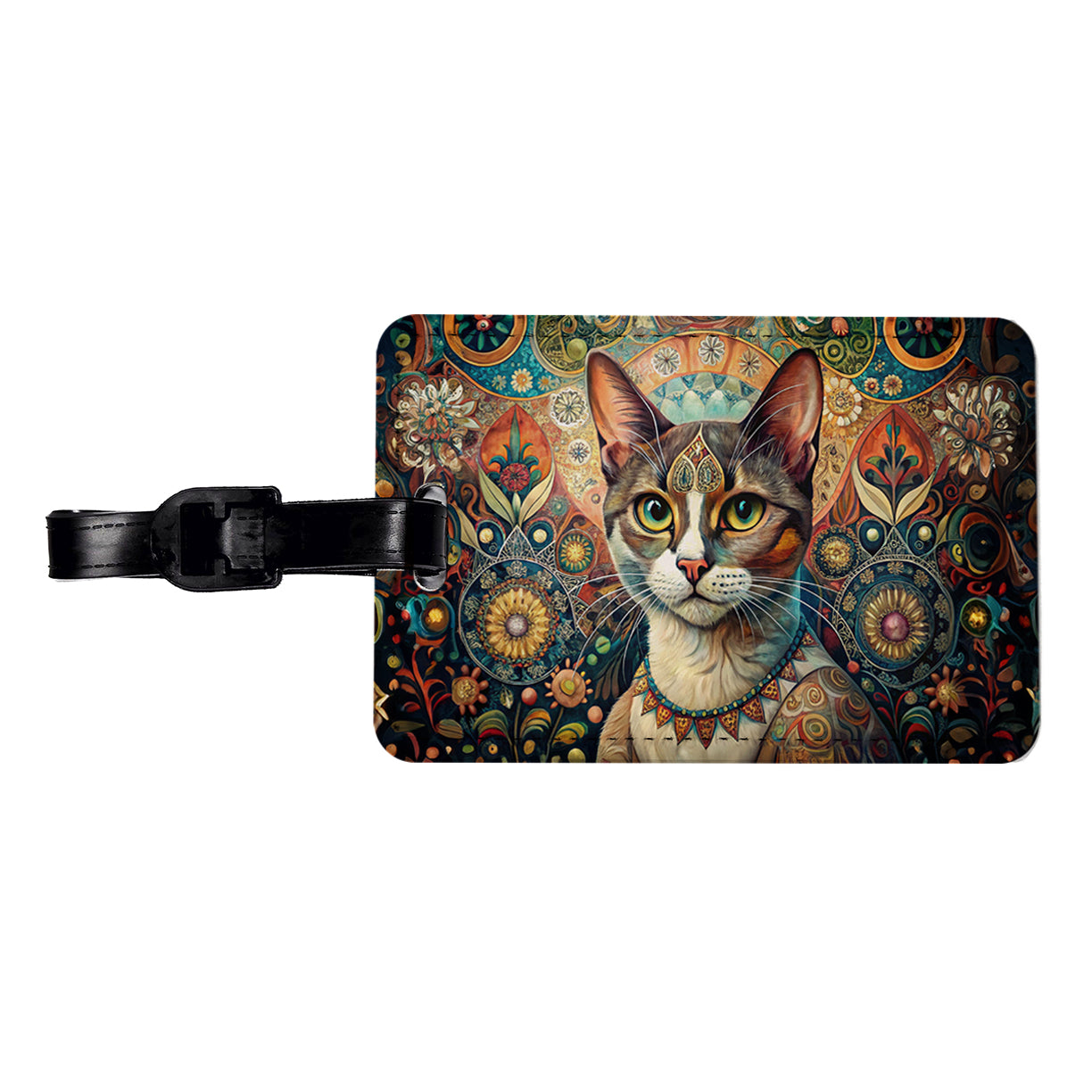 Calico Cat French Bohemian Art Travel Faux Leather Luggage Tag