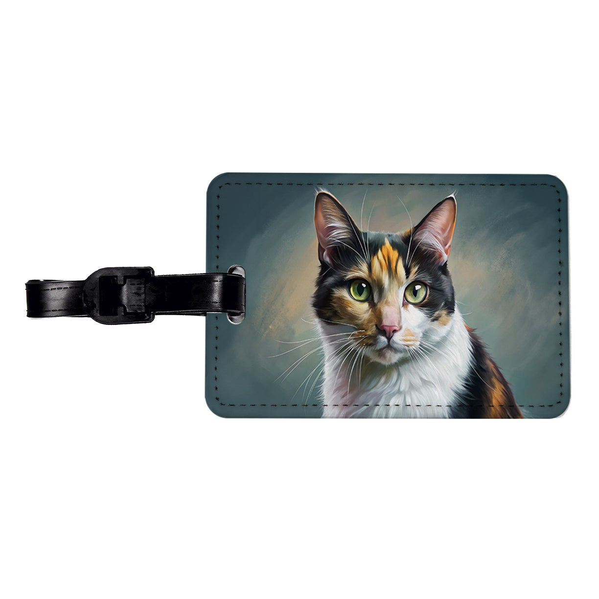Calico Cat Illustration Travel Faux Leather Luggage Tag