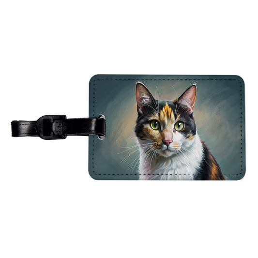 Calico Cat Illustration Travel Faux Leather Luggage Tag