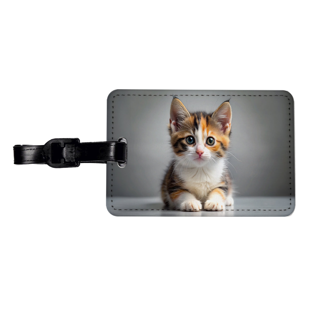 Calico Cat Kitten Photo Travel Faux Leather Luggage Tag