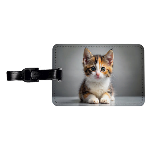 Calico Cat Kitten Photo Travel Faux Leather Luggage Tag