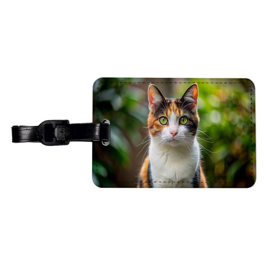 Calico Cat Photo Travel Faux Leather Luggage Tag