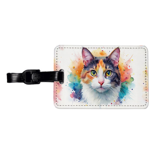 Calico Cat Watercolor Style Travel Faux Leather Luggage Tag