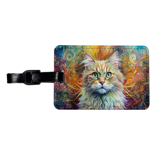 Persian Cat Abstract Art Travel Faux Leather Luggage Tag