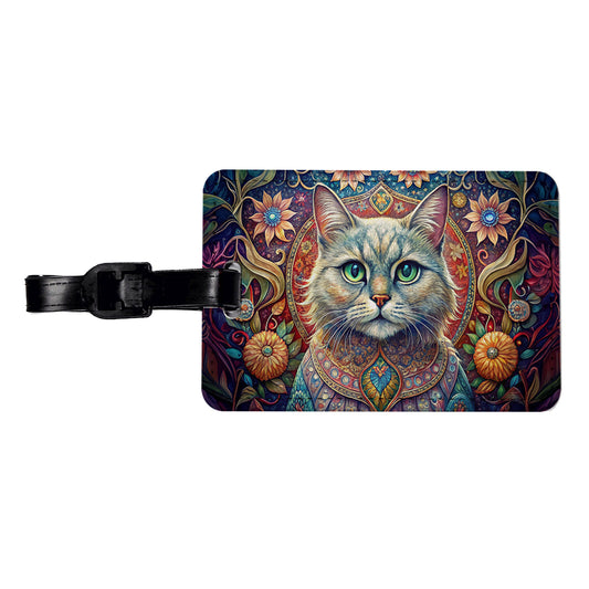 Persian Cat Bohemian Art Travel Faux Leather Luggage Tag