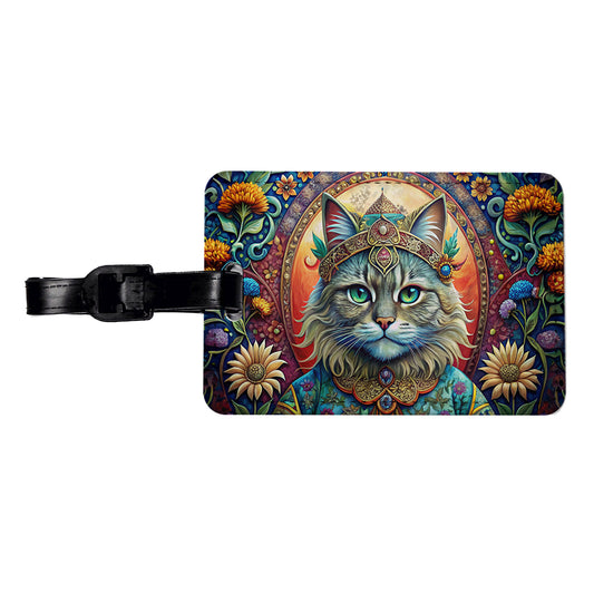 Persian Cat French Bohemian Art Travel Faux Leather Luggage Tag