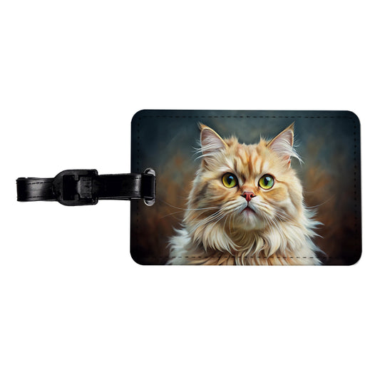Persian Cat Illustration Travel Faux Leather Luggage Tag