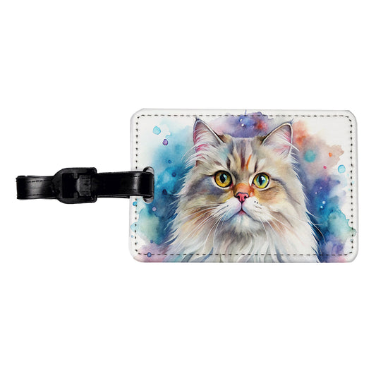 Persian Cat Watercolor Style Travel Faux Leather Luggage Tag