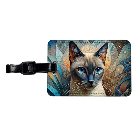 Siamese Cat Abstract Art Travel Faux Leather Luggage Tag