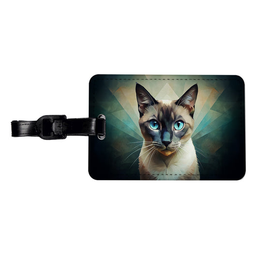 Siamese Cat Abstract Stylized Art Travel Faux Leather Luggage Tag
