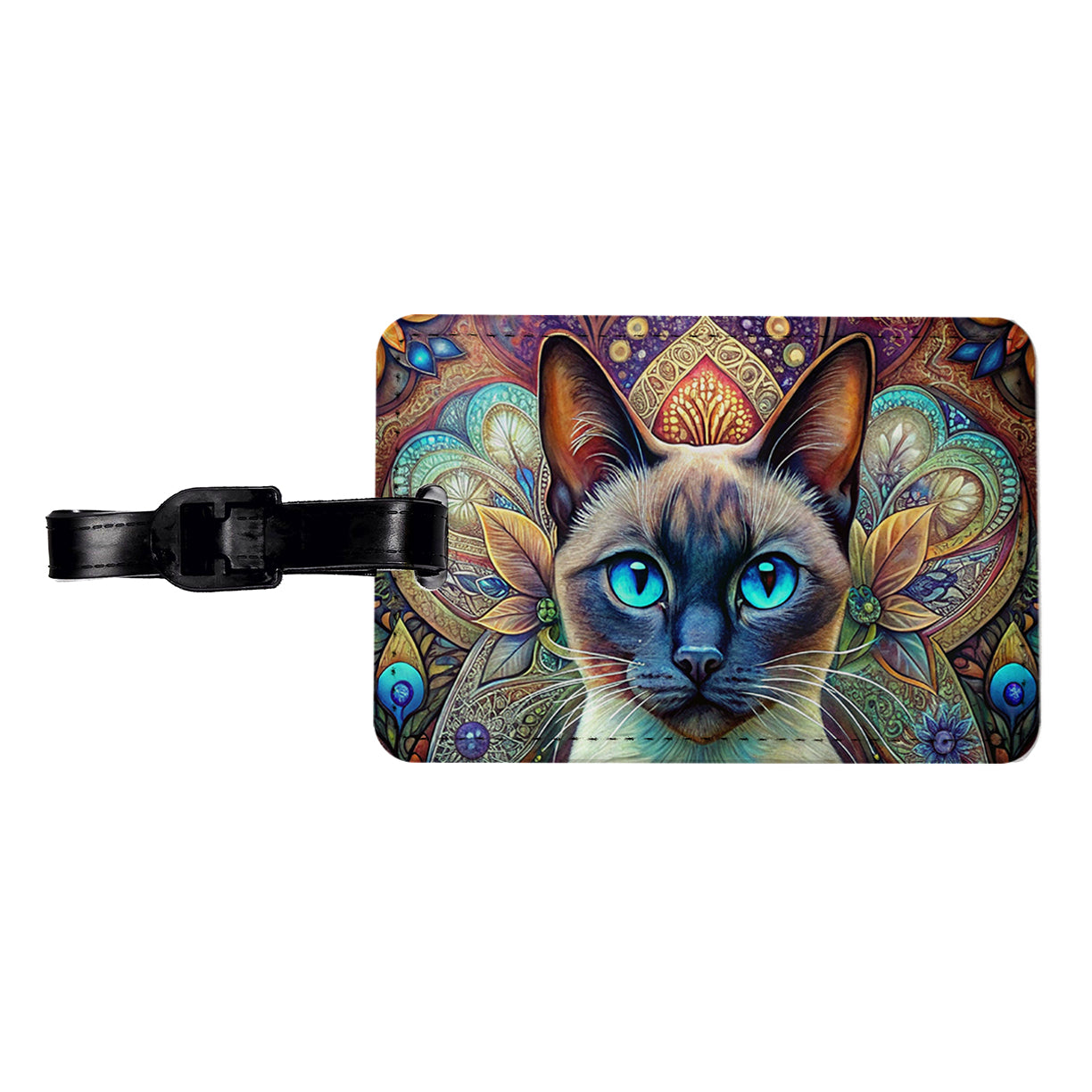 Siamese Cat Bohemian Art Travel Faux Leather Luggage Tag