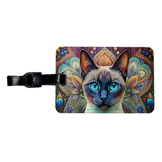 Siamese Cat Bohemian Art Travel Faux Leather Luggage Tag