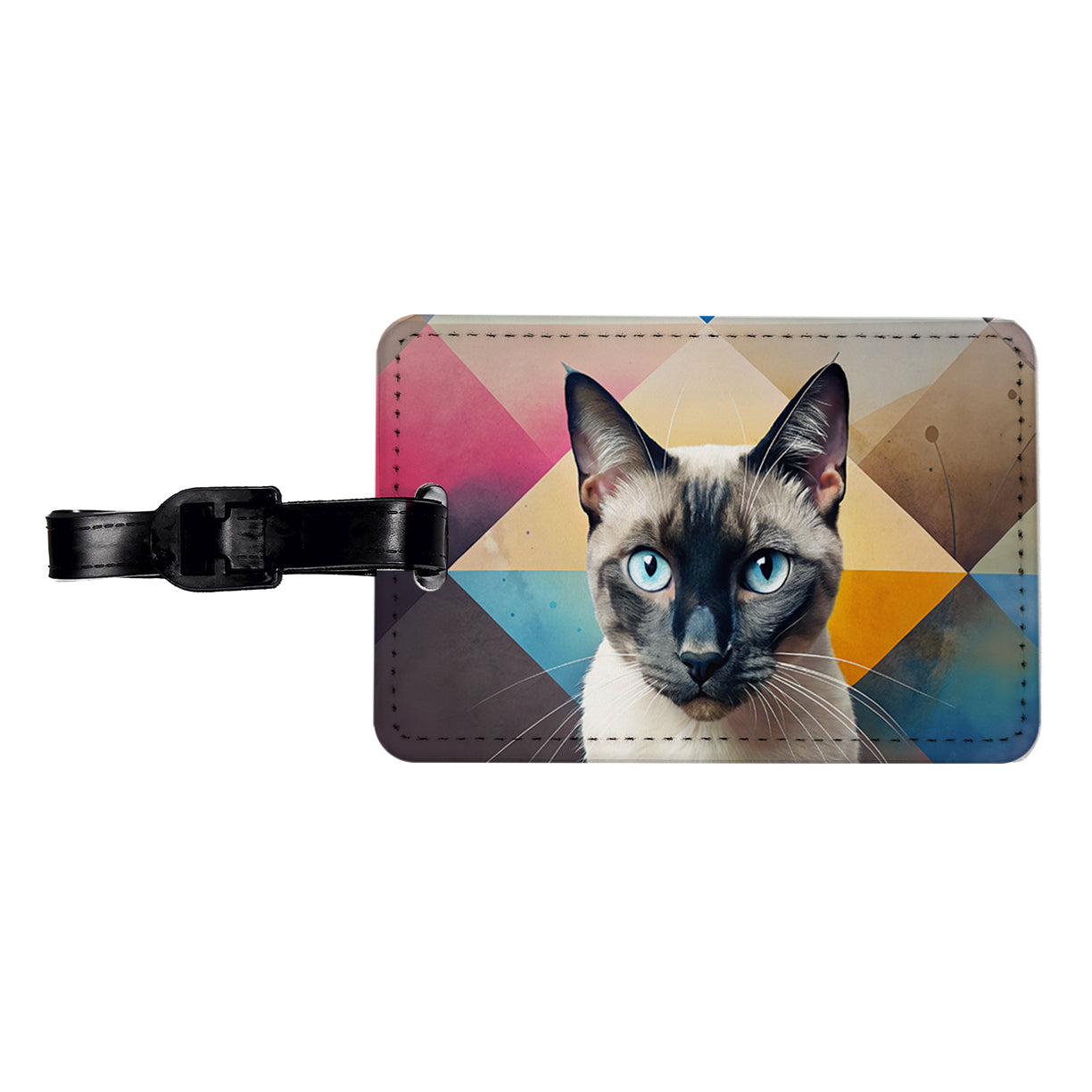 Siamese Cat Contemporary Art Travel Faux Leather Luggage Tag