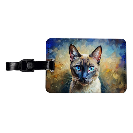 Siamese Cat Expressionism Art Travel Faux Leather Luggage Tag