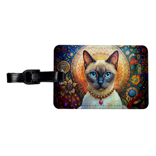 Siamese Cat French Bohemian Art Travel Faux Leather Luggage Tag