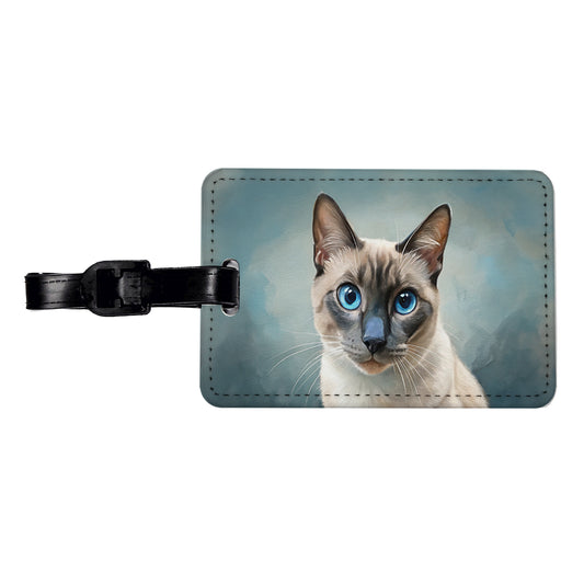 Siamese Cat Illustration Travel Faux Leather Luggage Tag