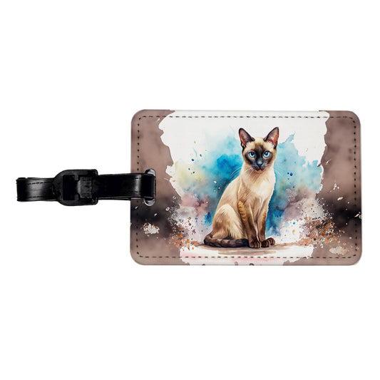 Siamese Cat Watercolor Style Travel Faux Leather Luggage Tag