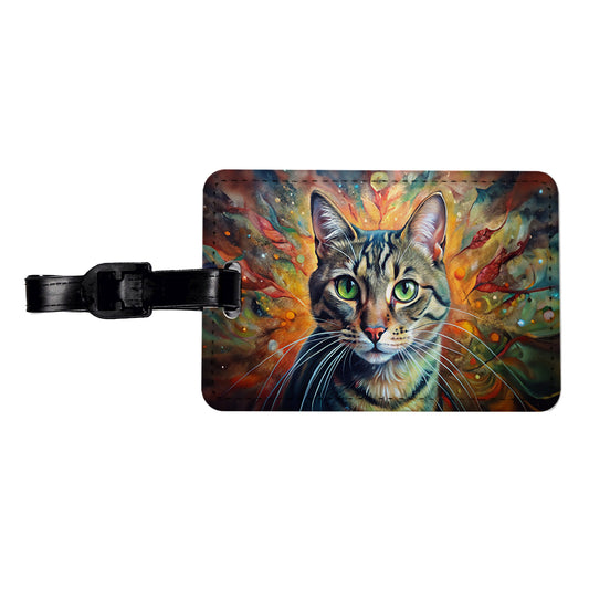 Tabby Cat Abstract Art Travel Faux Leather Luggage Tag