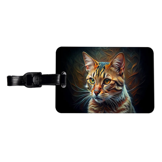 Tabby Cat Abstract Stylized Art Travel Faux Leather Luggage Tag
