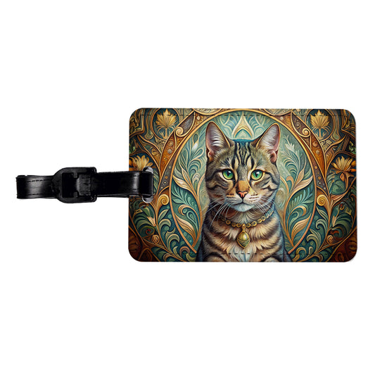 Tabby Cat Art Nouveau Travel Faux Leather Luggage Tag