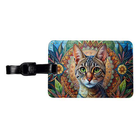 Tabby Cat Bohemian Art Travel Faux Leather Luggage Tag