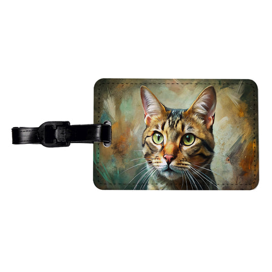 Tabby Cat Expressionism Art Travel Faux Leather Luggage Tag