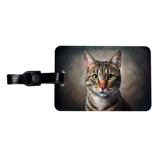 Tabby Cat Illustration Travel Faux Leather Luggage Tag