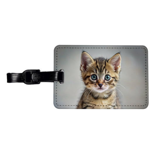 Tabby Cat Kitten Photo Travel Faux Leather Luggage Tag