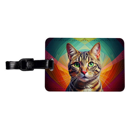 Tabby Cat Pop Art Travel Faux Leather Luggage Tag