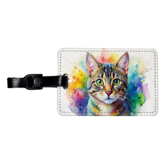 Tabby Cat Watercolor Style Travel Faux Leather Luggage Tag