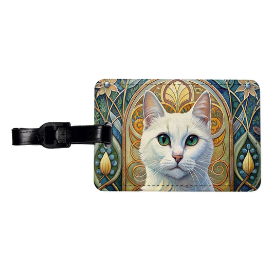 White Cat Art Nouveau Travel Faux Leather Luggage Tag
