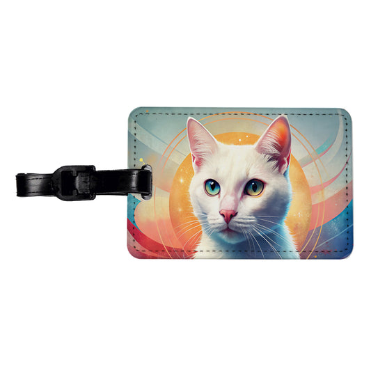 White Cat Contemporary Art Travel Faux Leather Luggage Tag