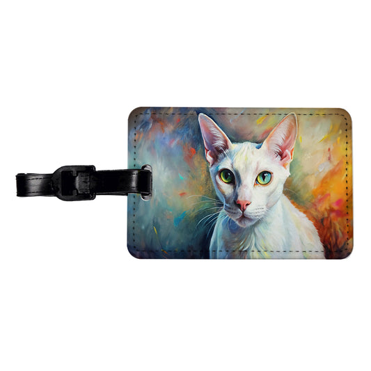 White Cat Expressionism Art Travel Faux Leather Luggage Tag