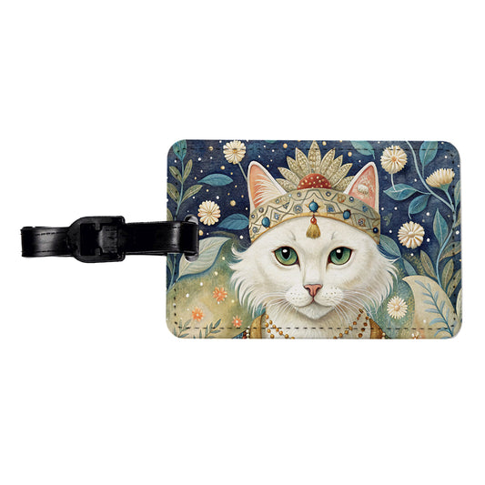 White Cat French Bohemian Art Travel Faux Leather Luggage Tag