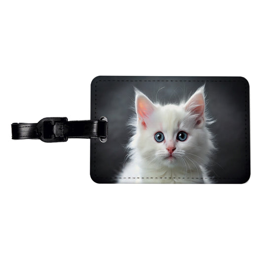 White Cat Kitten Photo Travel Faux Leather Luggage Tag