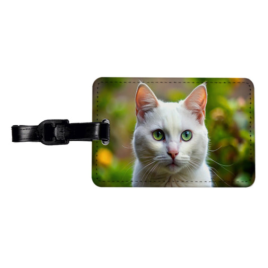 White Cat Photo Travel Faux Leather Luggage Tag