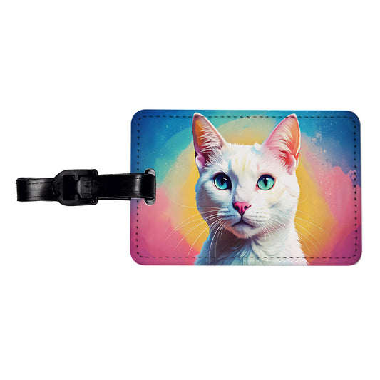 White Cat Pop Art Travel Faux Leather Luggage Tag