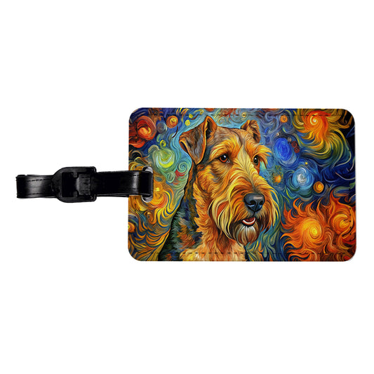 Airedale Terrier Dog Abstract Art Travel Faux Leather Luggage Tag