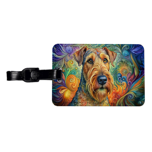 Airedale Terrier Dog Bohemian Art Travel Faux Leather Luggage Tag