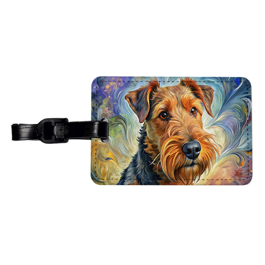 Airedale Terrier Dog Expressionism Art Travel Faux Leather Luggage Tag