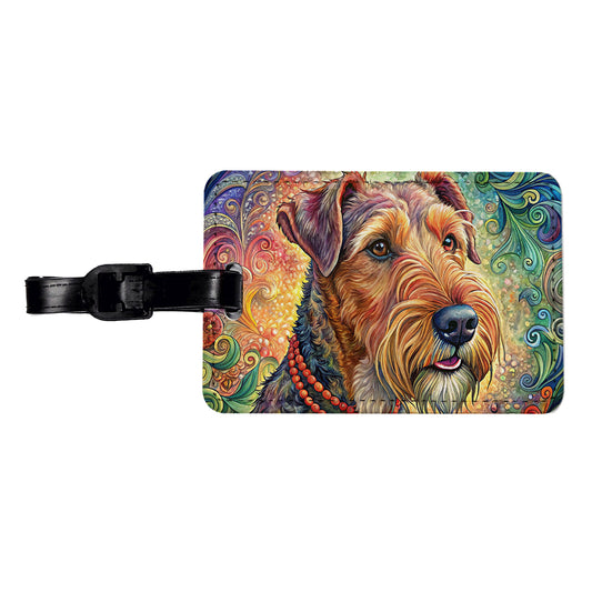 Airedale Terrier Dog French Bohemian Art Travel Faux Leather Luggage Tag