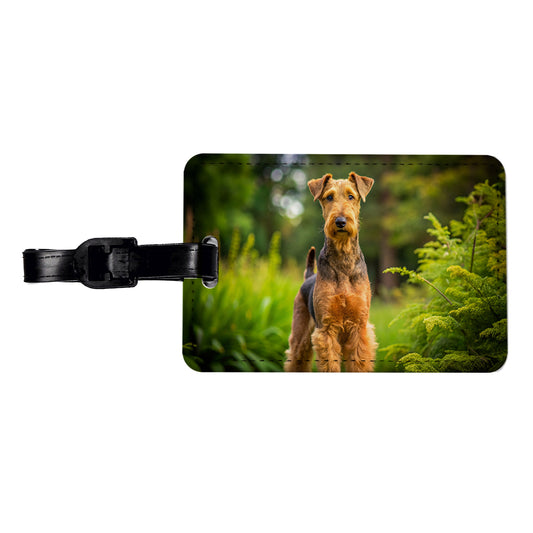 Airedale Terrier Dog Photo Travel Faux Leather Luggage Tag