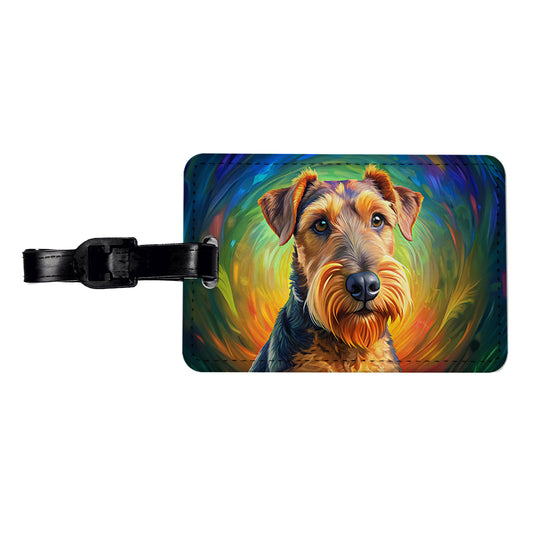 Airedale Terrier Dog Pop Art Travel Faux Leather Luggage Tag