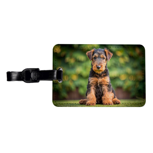 Airedale Terrier Dog Puppy Photo Travel Faux Leather Luggage Tag