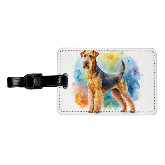 Airedale Terrier Dog Watercolor Style Travel Faux Leather Luggage Tag