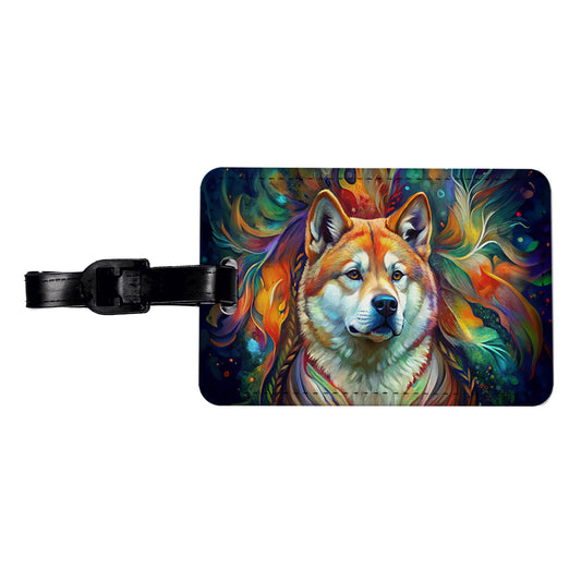 Akita Dog Abstract Art Travel Faux Leather Luggage Tag