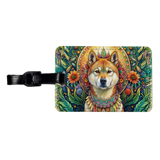 Akita Dog Bohemian Art Travel Faux Leather Luggage Tag