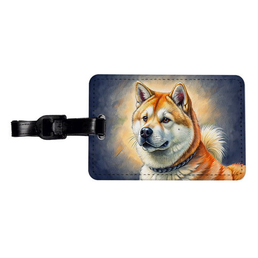 Akita Dog Illustration Travel Faux Leather Luggage Tag