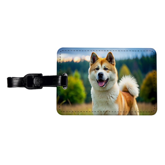 Akita Dog Photo Travel Faux Leather Luggage Tag