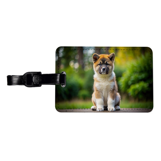 Akita Dog Puppy Photo Travel Faux Leather Luggage Tag